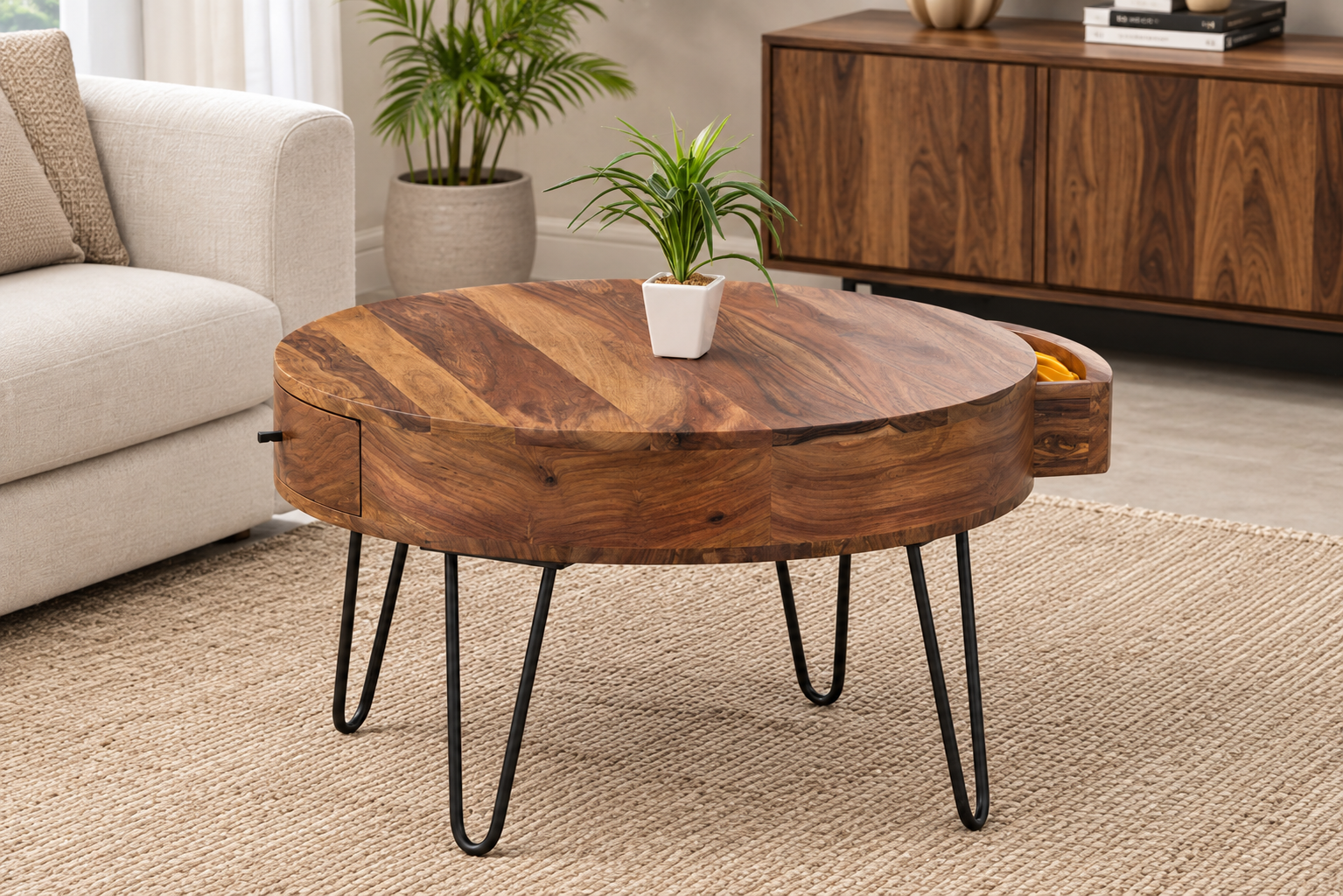 2 Drawer Round Coffee Table